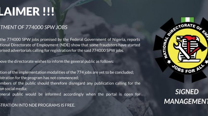 NDE Recruitment 2020 - 774000 SPW Jobs (www.nde.gov.ng)