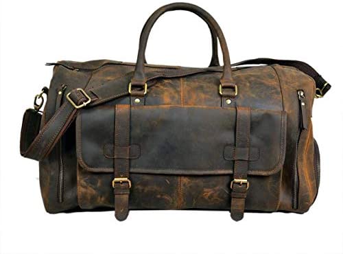 28" Large leather Travel Bag Duffel bag Gym sports flight cabin bag Leather Holdall Overnight Weekend Large luggage bag (20 inch)