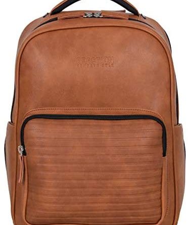 Kenneth Cole On Track Pack Vegan Leather 15.6” Laptop & Tablet Bookbag Anti-Theft RFID Backpack for School, Work, Travel