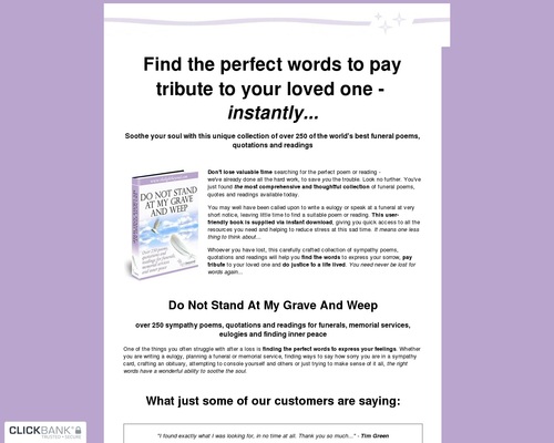 Do Not Stand At My Grave And Weep - Over 250 funeral poems, instantly