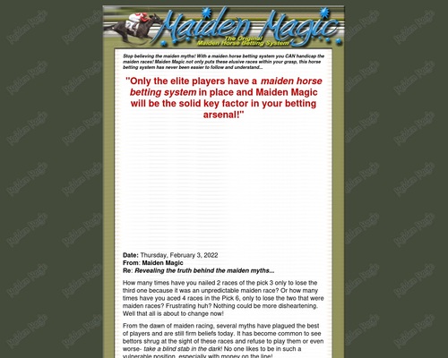 Maiden Magic- The Original Horse Betting System – Maiden Horse Betting System- Maiden Magic!